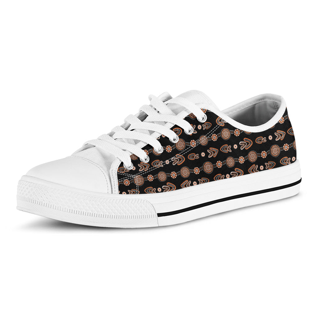 Aboriginal Boomerang Pattern Print White Low Top Shoes