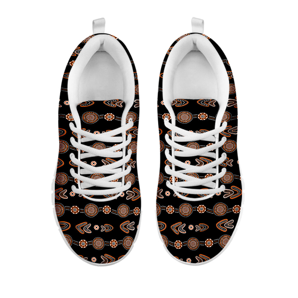 Aboriginal Boomerang Pattern Print White Sneakers