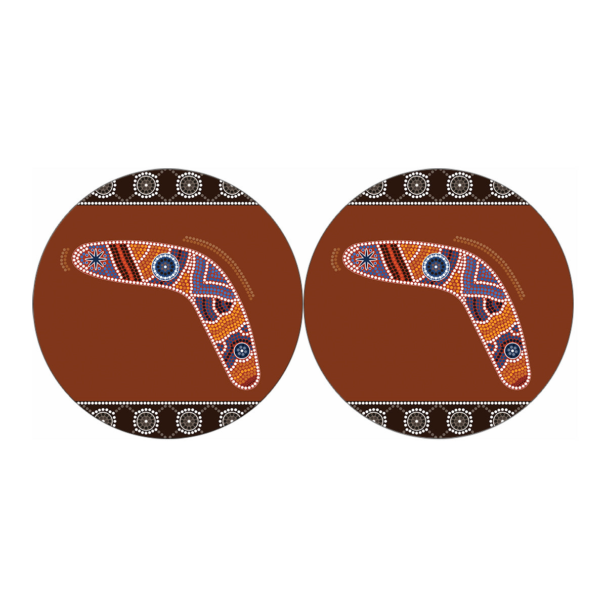 Aboriginal Dot Boomerang Print Car Coasters