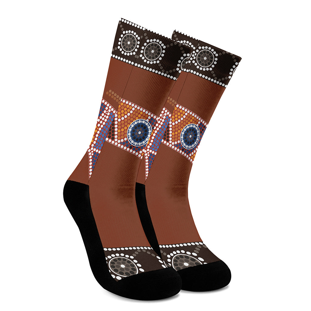 Aboriginal Dot Boomerang Print Crew Socks