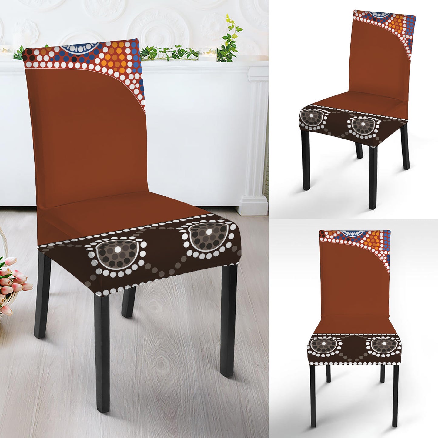 Aboriginal Dot Boomerang Print Dining Chair Slipcover