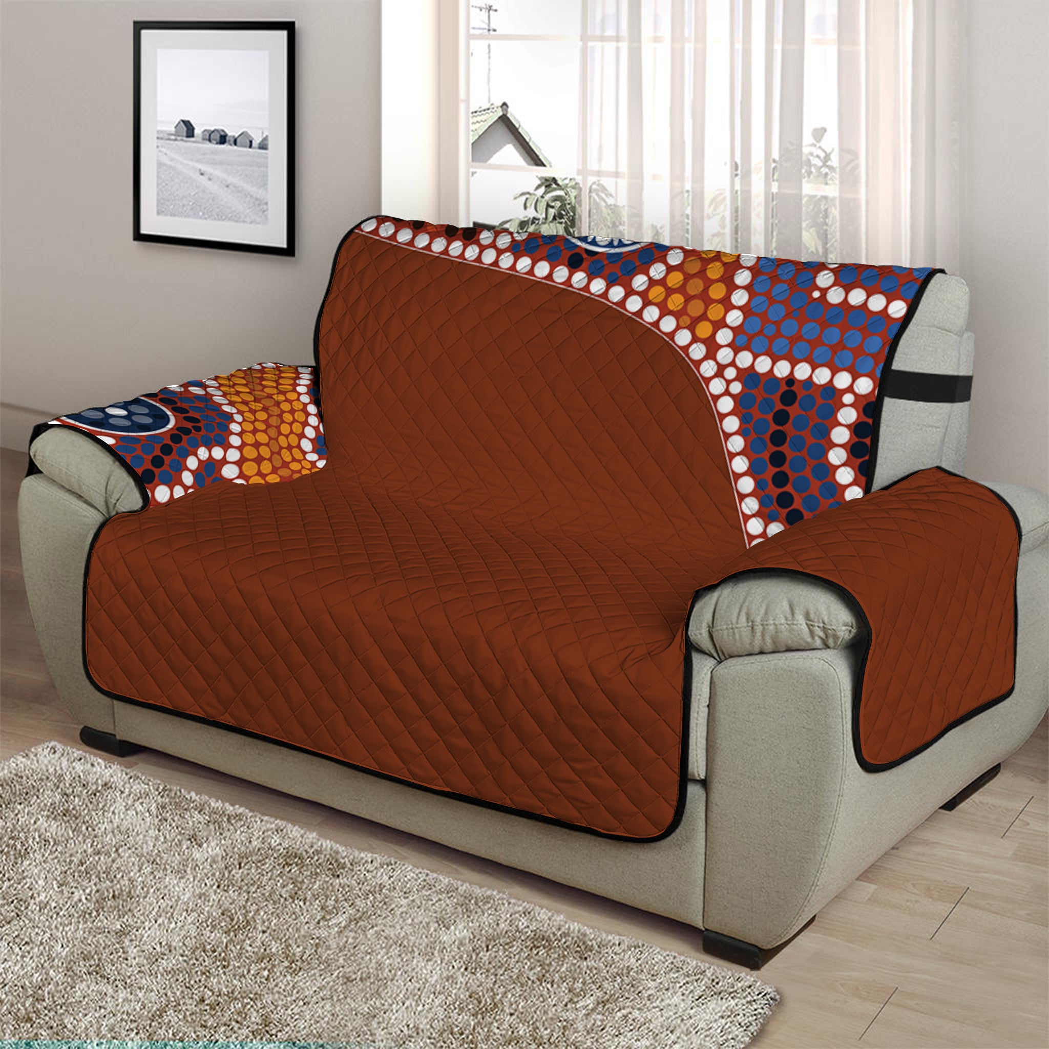 Aboriginal Dot Boomerang Print Half Sofa Protector