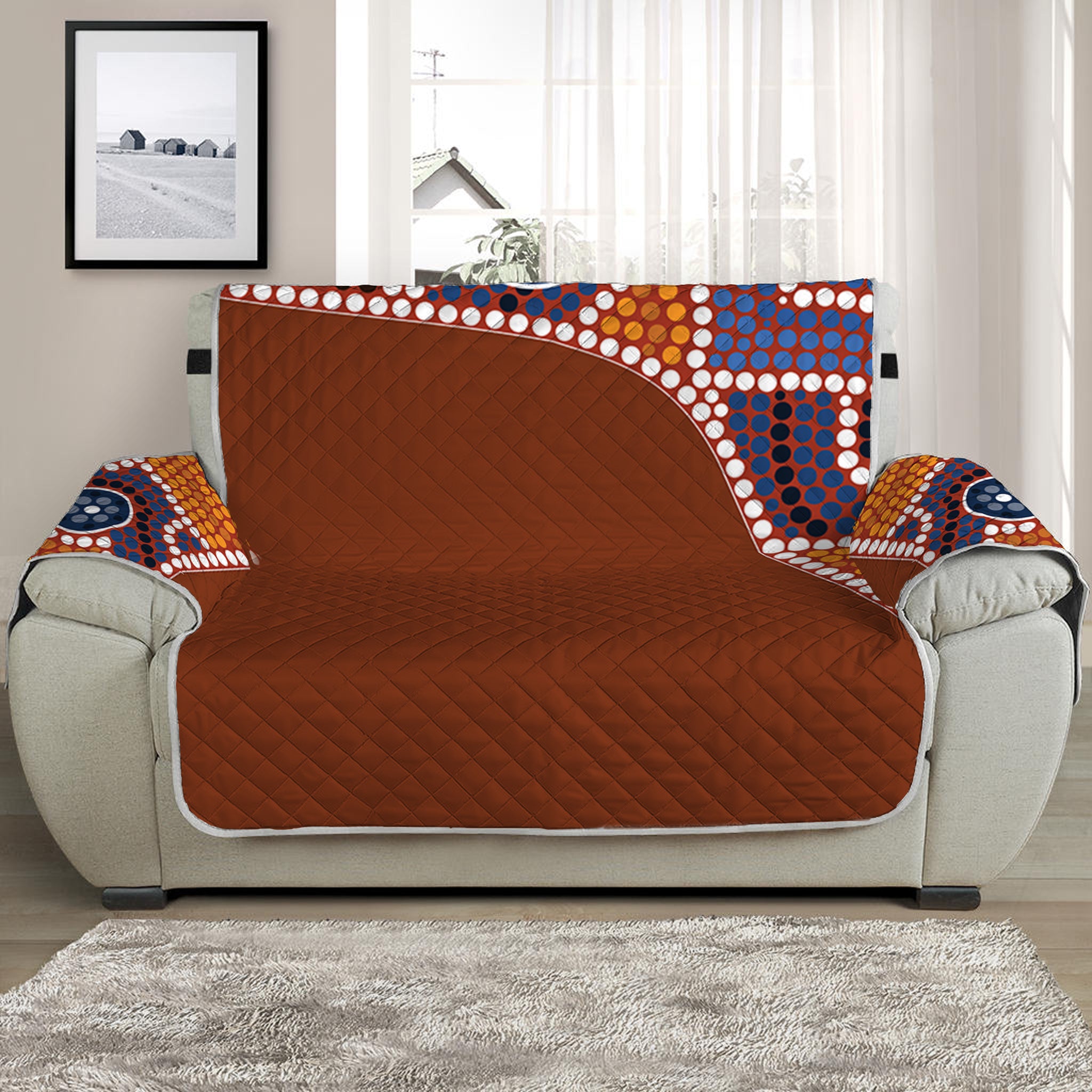 Aboriginal Dot Boomerang Print Half Sofa Protector