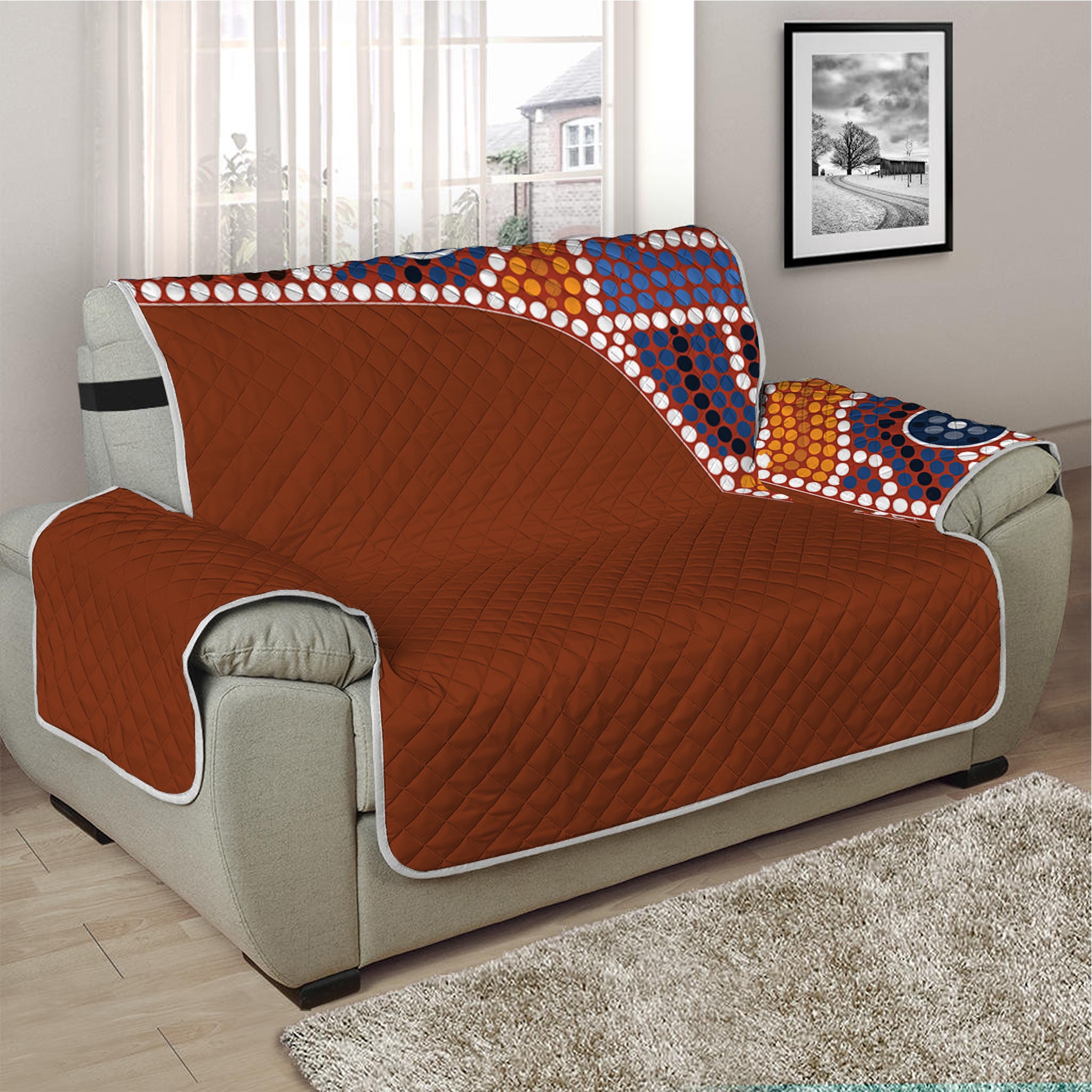 Aboriginal Dot Boomerang Print Half Sofa Protector