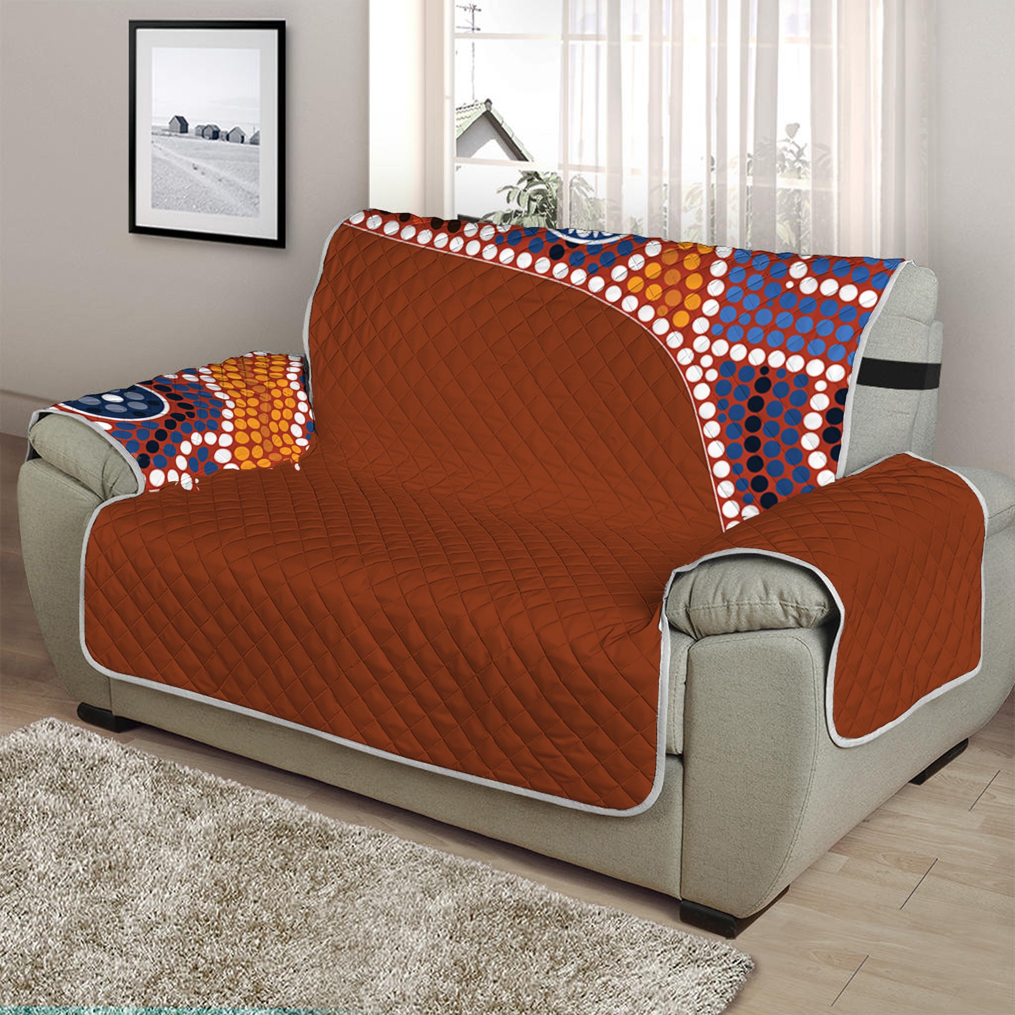 Aboriginal Dot Boomerang Print Half Sofa Protector