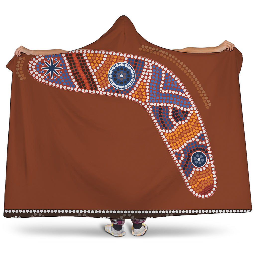 Aboriginal Dot Boomerang Print Hooded Blanket