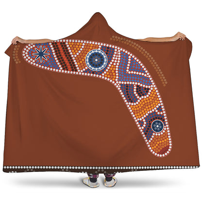 Aboriginal Dot Boomerang Print Hooded Blanket