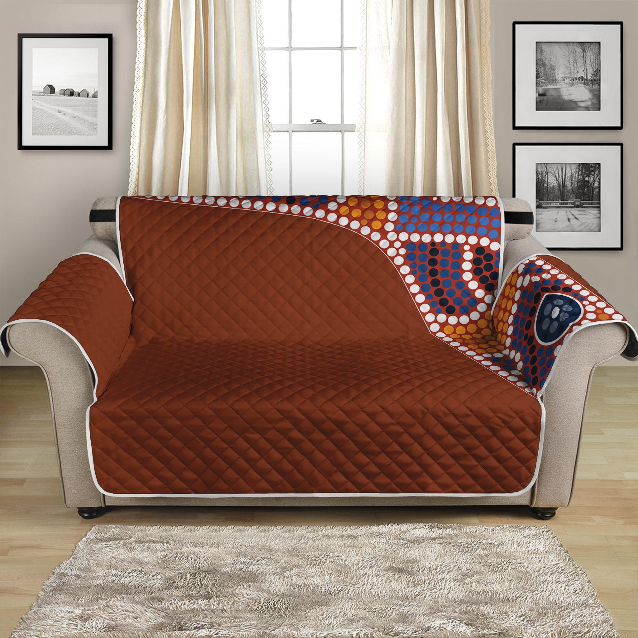 Aboriginal Dot Boomerang Print Loveseat Protector