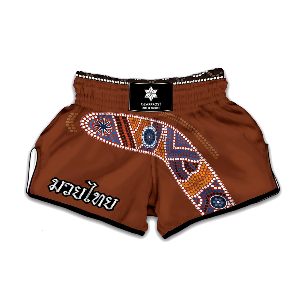 Aboriginal Dot Boomerang Print Muay Thai Boxing Shorts