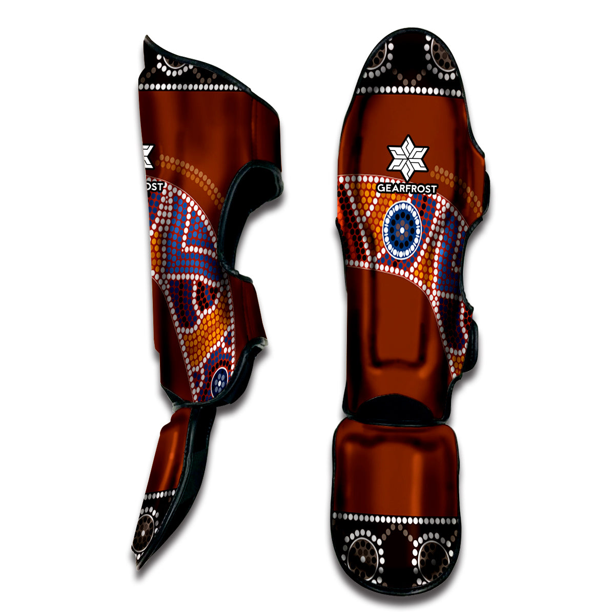 Aboriginal Dot Boomerang Print Muay Thai Shin Guard