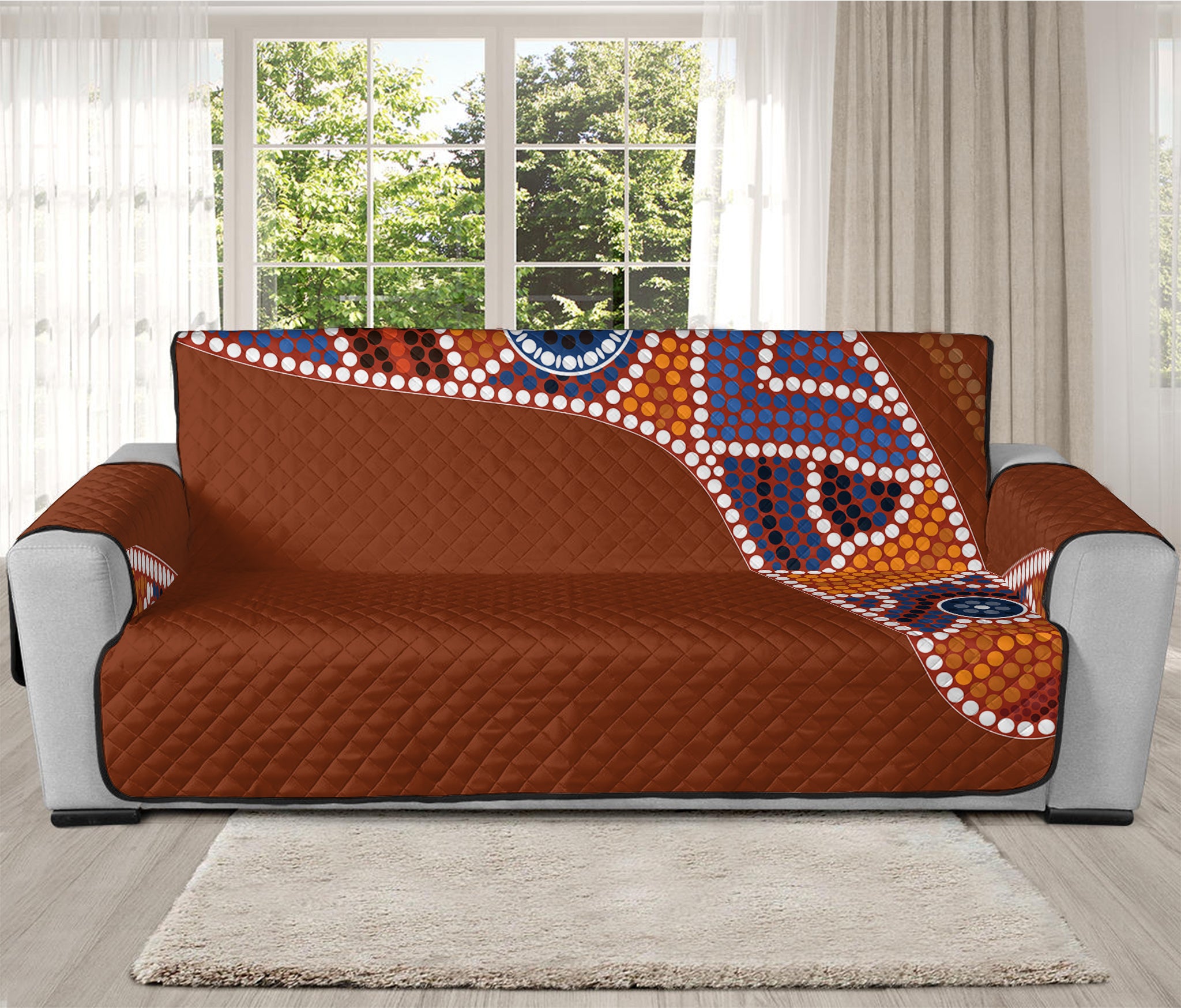 Aboriginal Dot Boomerang Print Oversized Sofa Protector