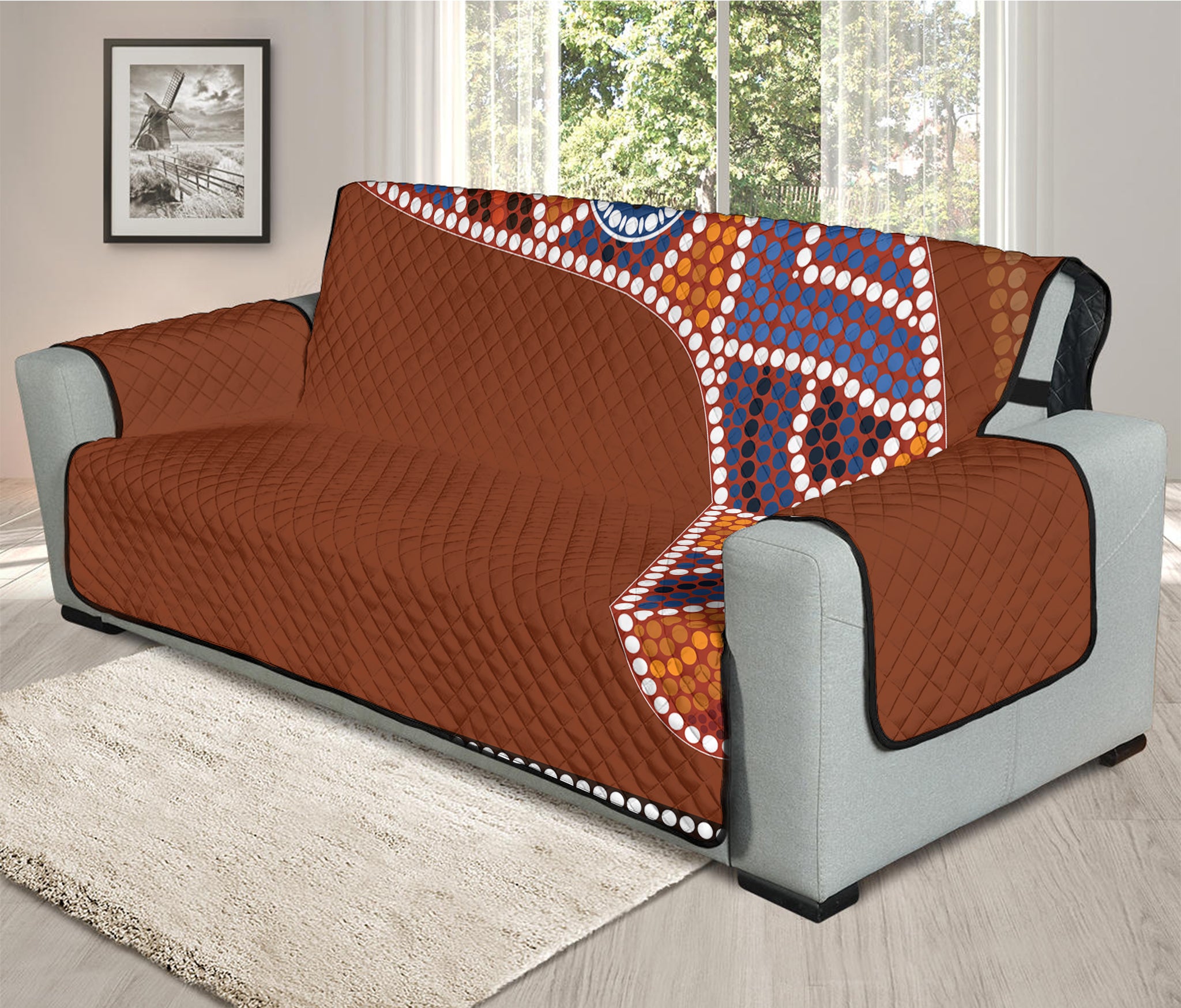 Aboriginal Dot Boomerang Print Oversized Sofa Protector