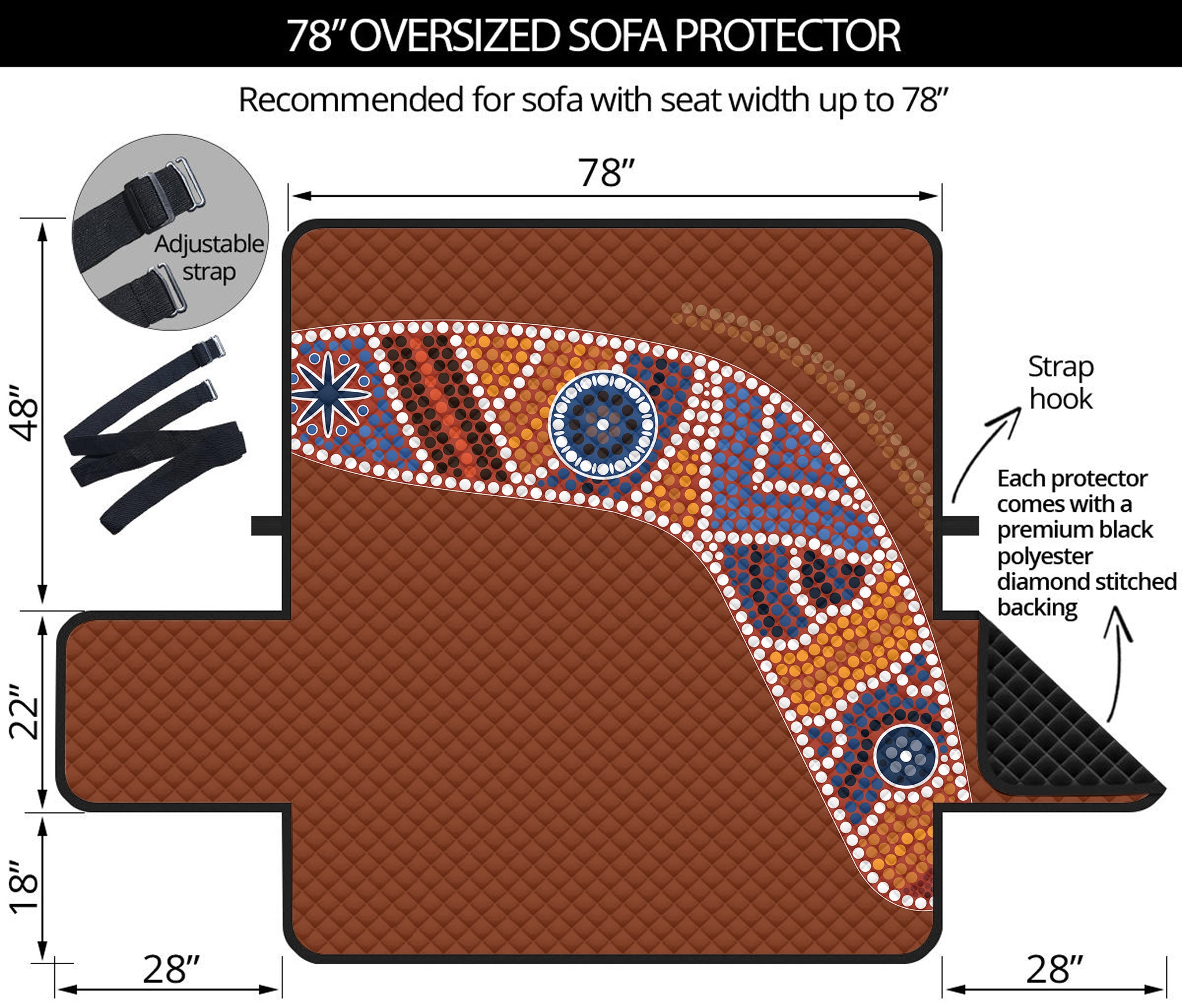 Aboriginal Dot Boomerang Print Oversized Sofa Protector