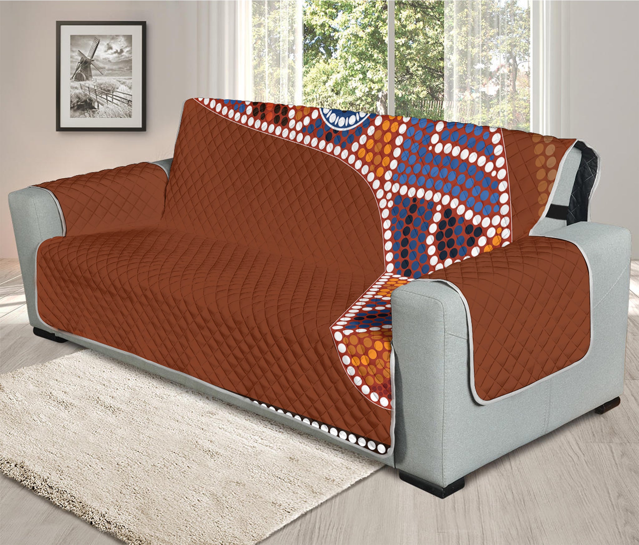 Aboriginal Dot Boomerang Print Oversized Sofa Protector