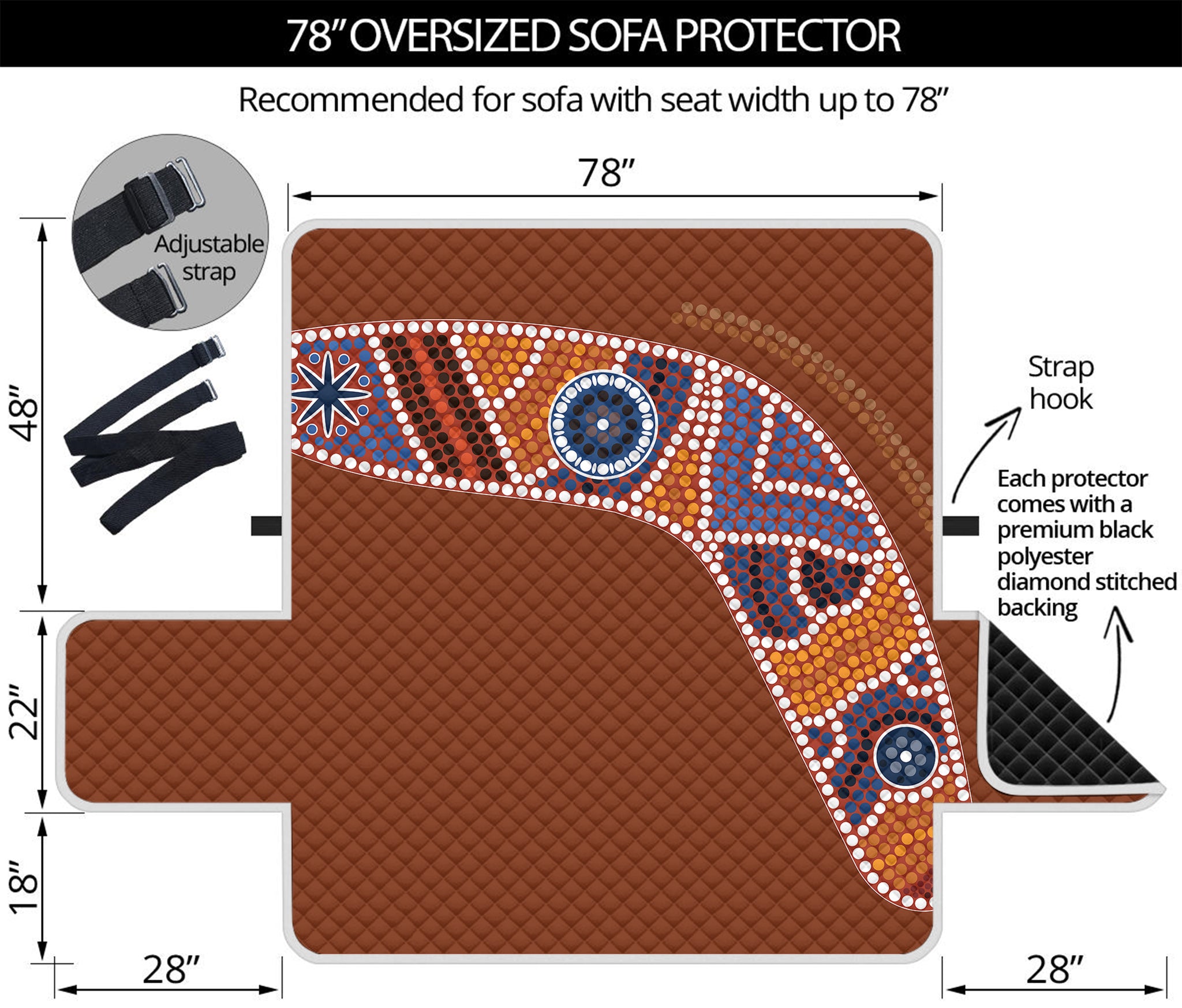 Aboriginal Dot Boomerang Print Oversized Sofa Protector