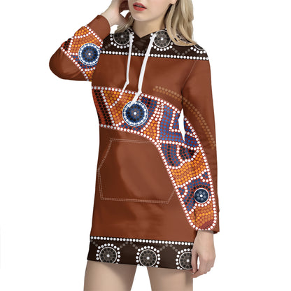 Aboriginal Dot Boomerang Print Pullover Hoodie Dress