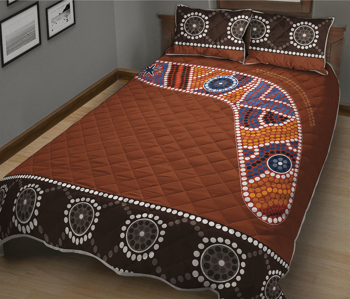 Aboriginal Dot Boomerang Print Quilt Bed Set