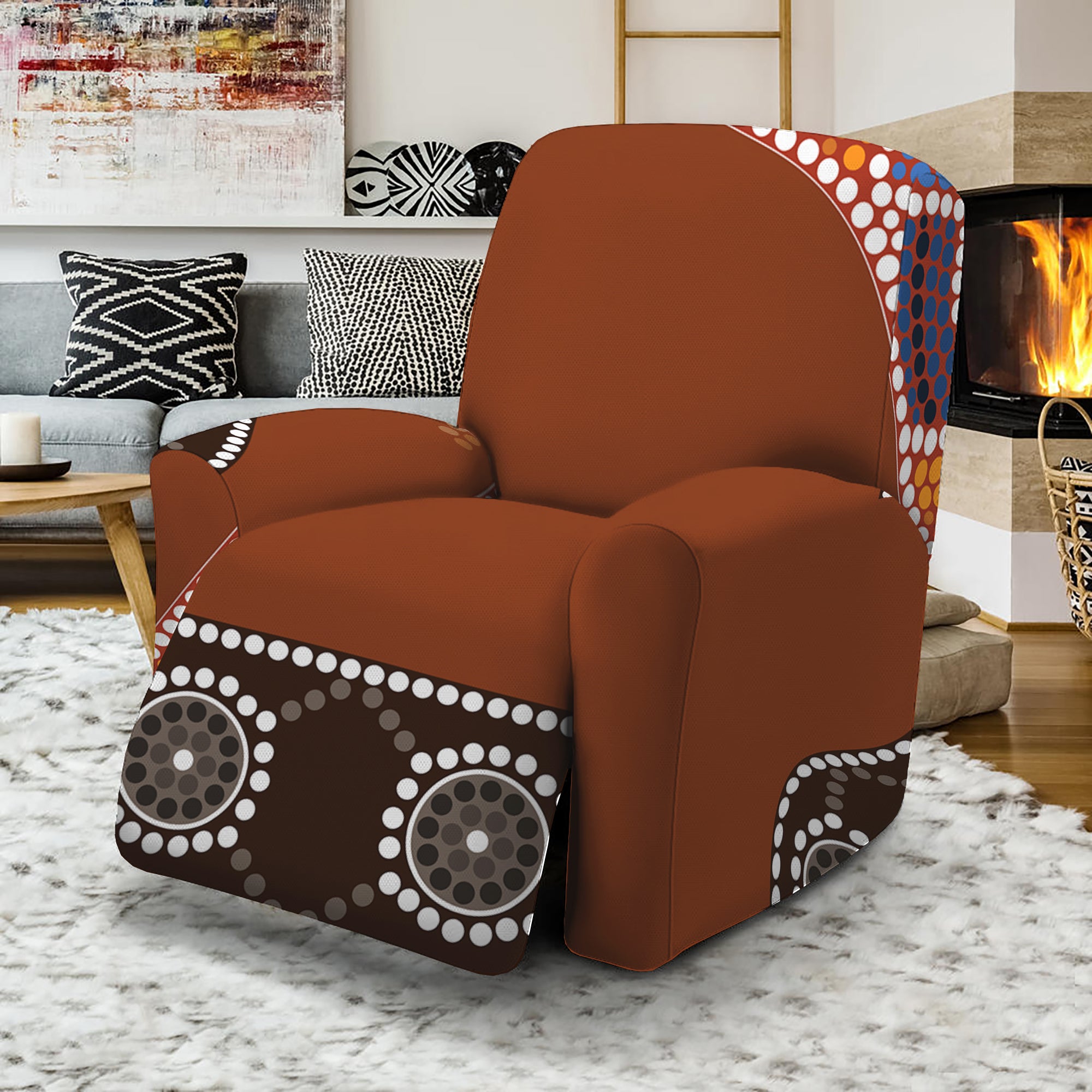 Aboriginal Dot Boomerang Print Recliner Slipcover