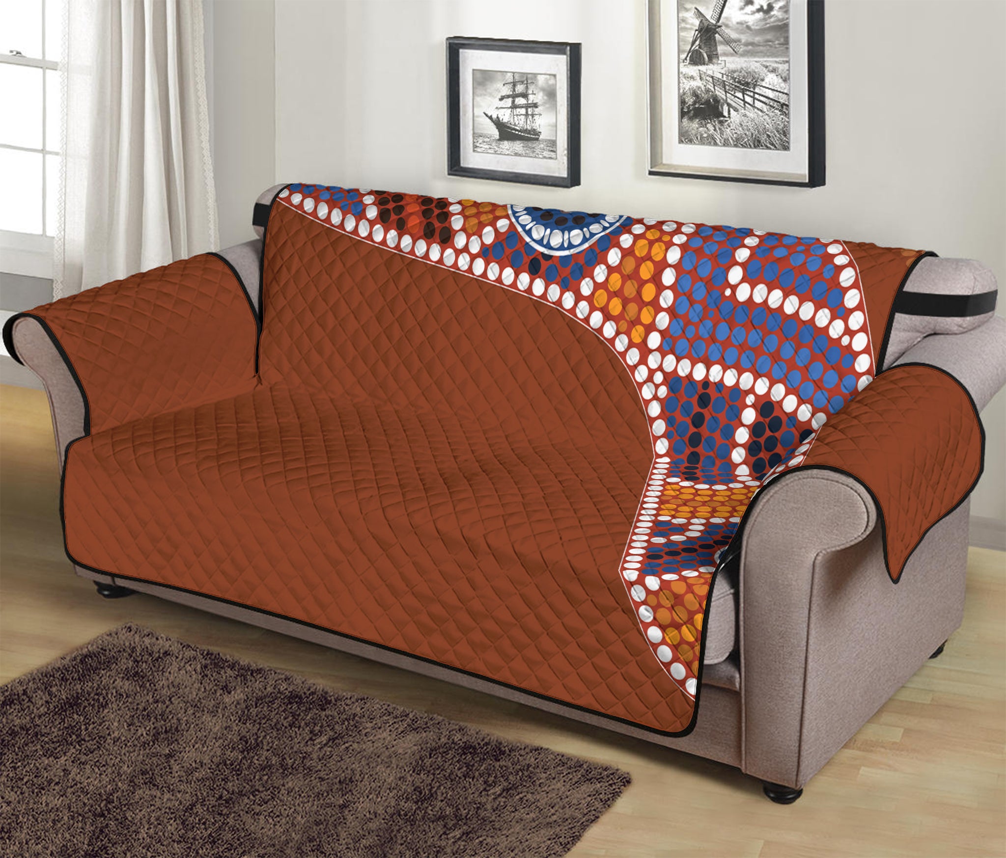 Aboriginal Dot Boomerang Print Sofa Protector