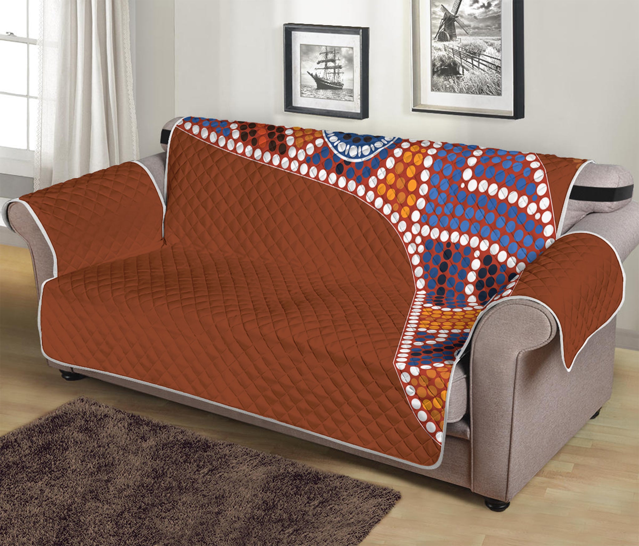 Aboriginal Dot Boomerang Print Sofa Protector