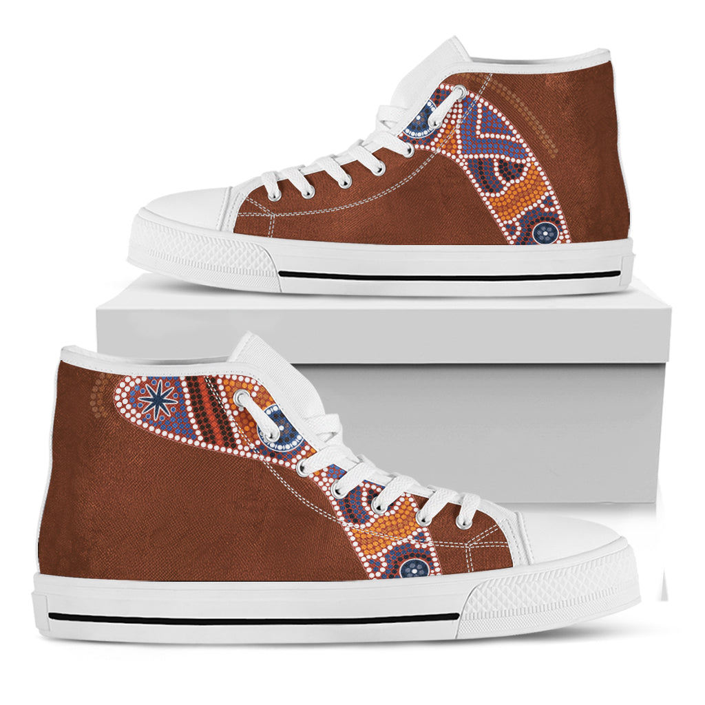 Aboriginal Dot Boomerang Print White High Top Shoes