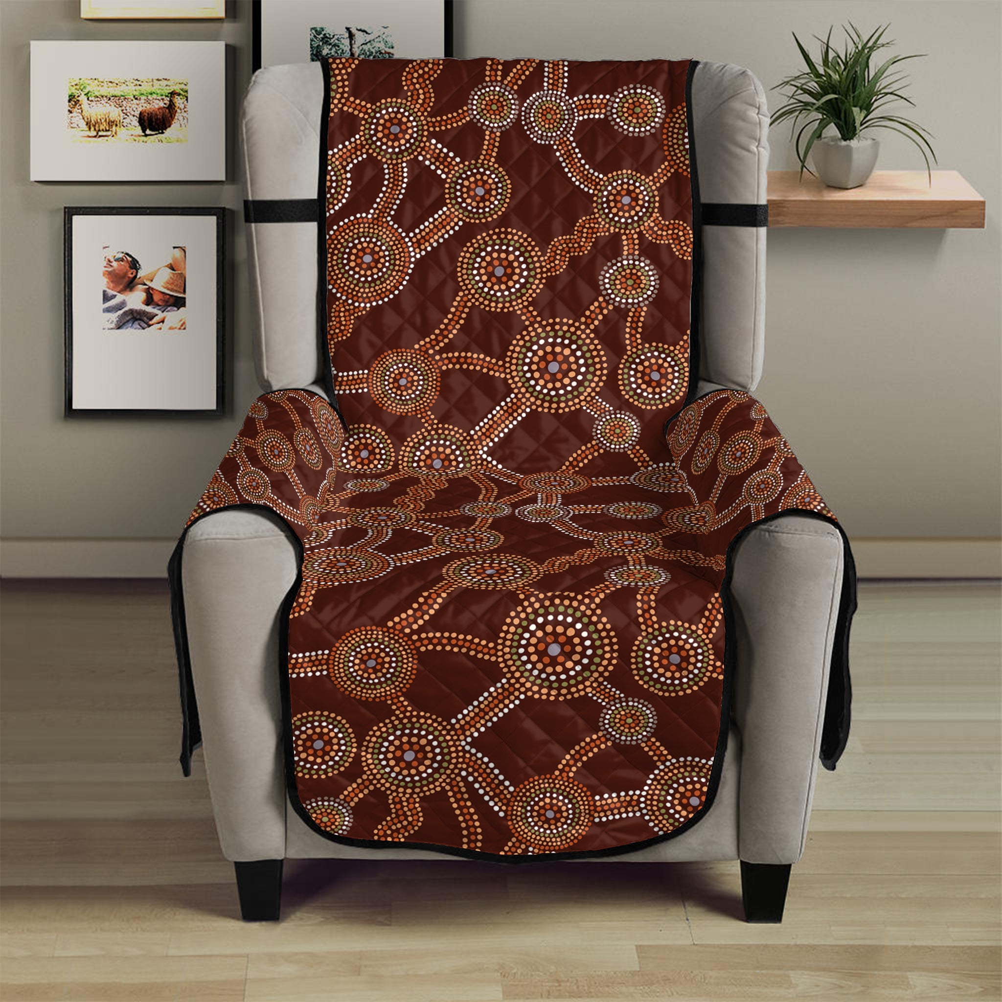 Aboriginal Indigenous Dot Pattern Print Armchair Protector