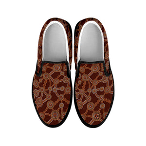 Aboriginal Indigenous Dot Pattern Print Black Slip On Shoes