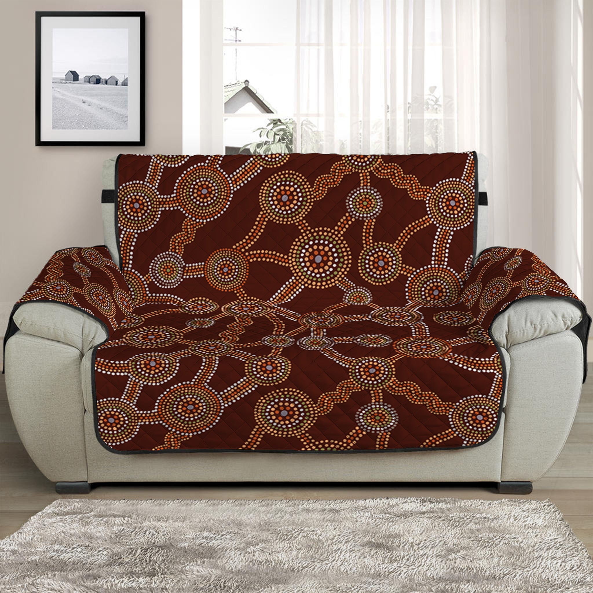 Aboriginal Indigenous Dot Pattern Print Half Sofa Protector