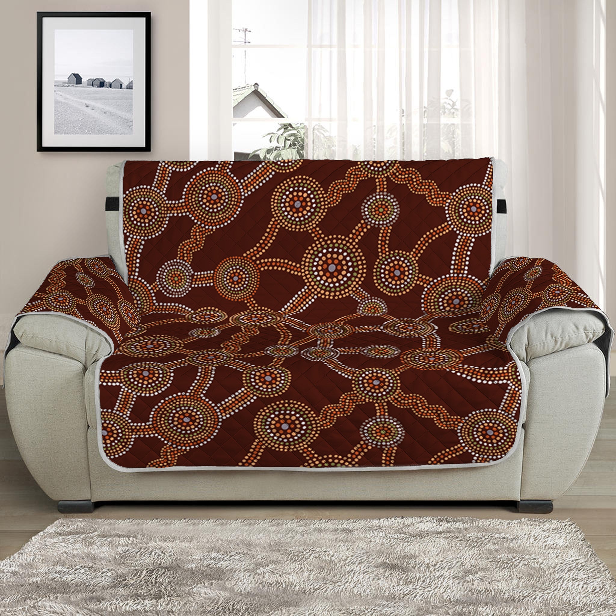 Aboriginal Indigenous Dot Pattern Print Half Sofa Protector