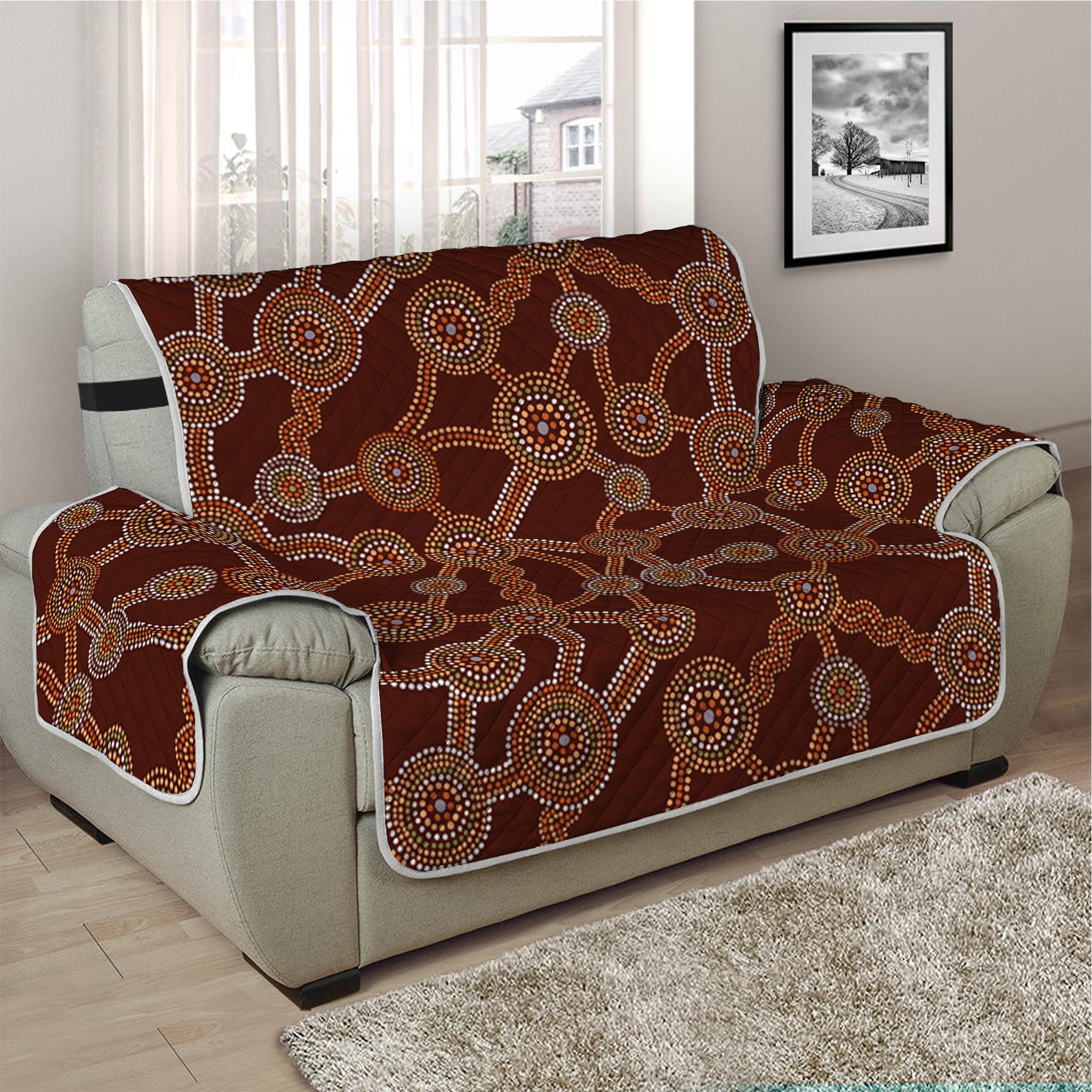 Aboriginal Indigenous Dot Pattern Print Half Sofa Protector