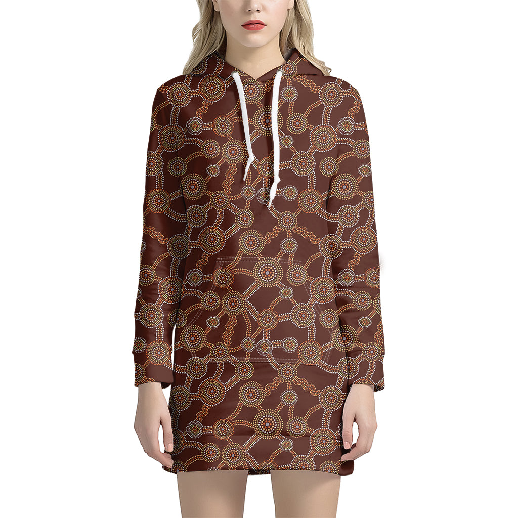 Aboriginal Indigenous Dot Pattern Print Hoodie Dress