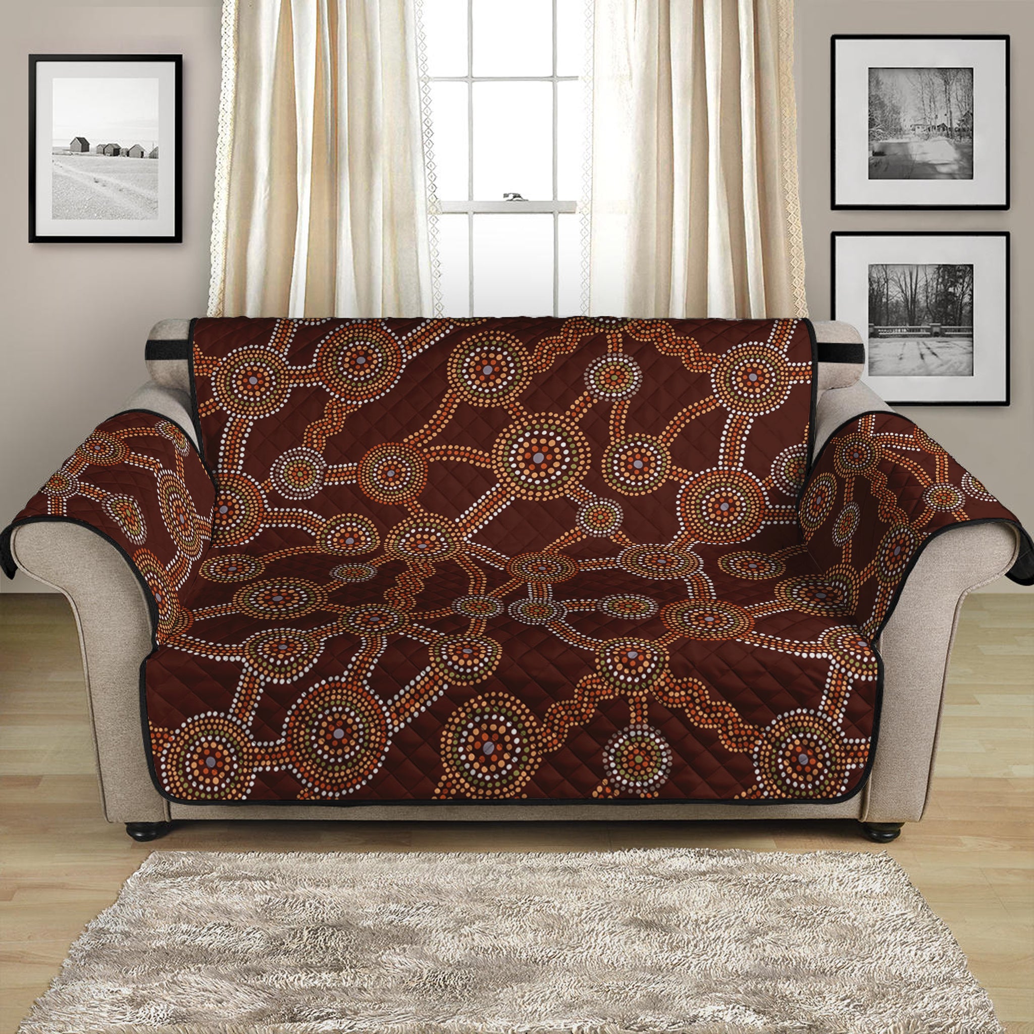 Aboriginal Indigenous Dot Pattern Print Loveseat Protector