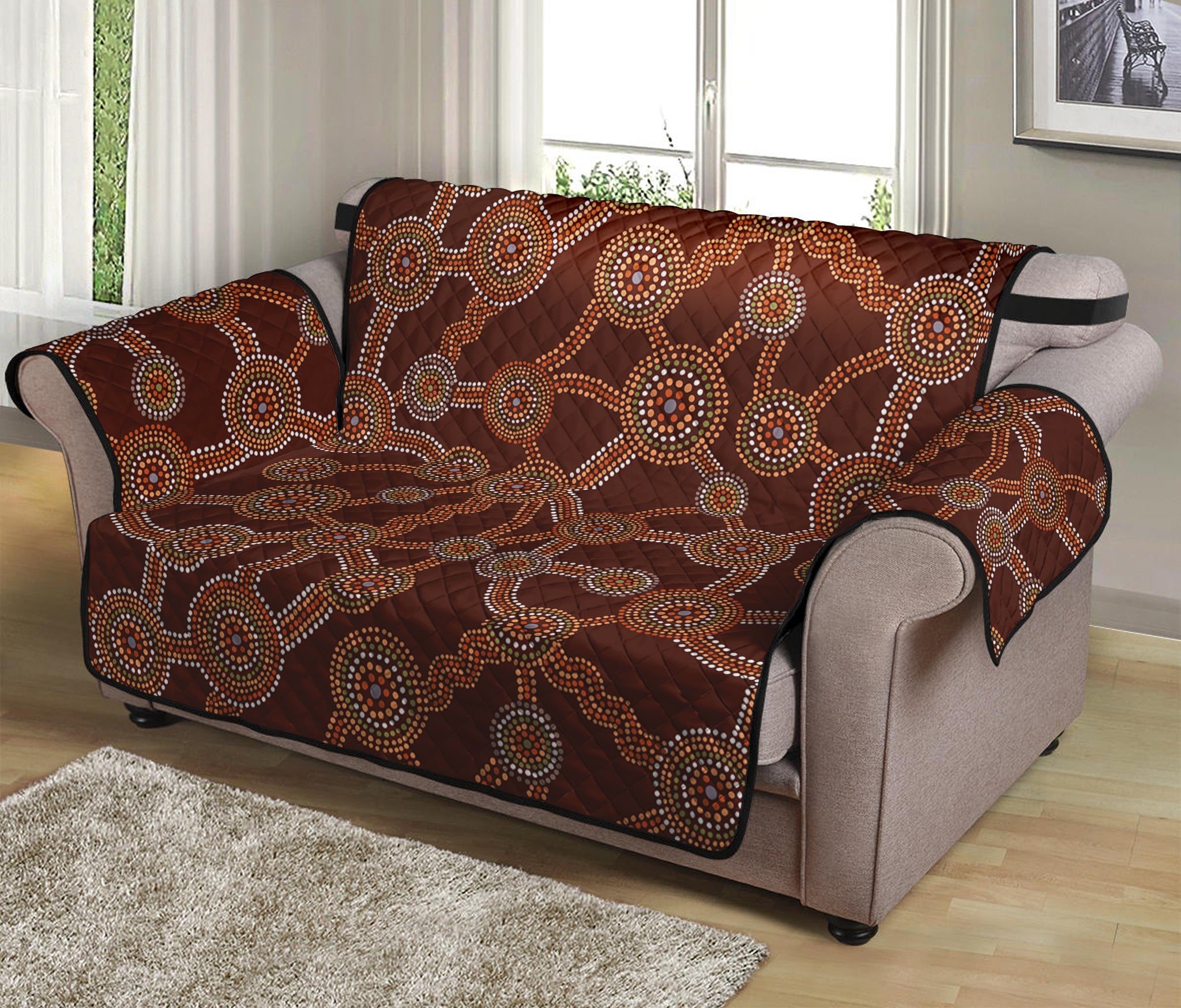 Aboriginal Indigenous Dot Pattern Print Loveseat Protector