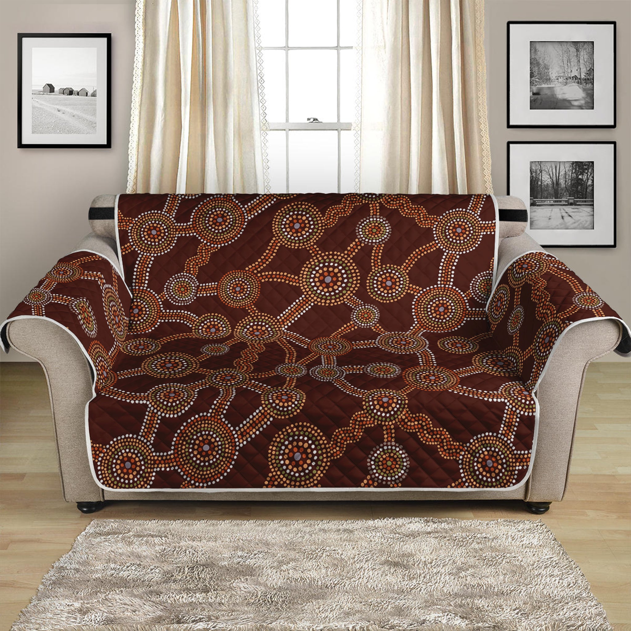 Aboriginal Indigenous Dot Pattern Print Loveseat Protector