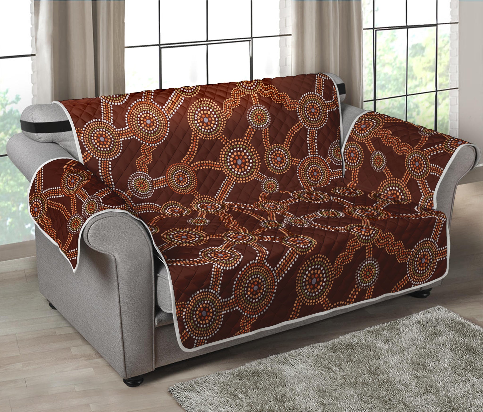 Aboriginal Indigenous Dot Pattern Print Loveseat Protector