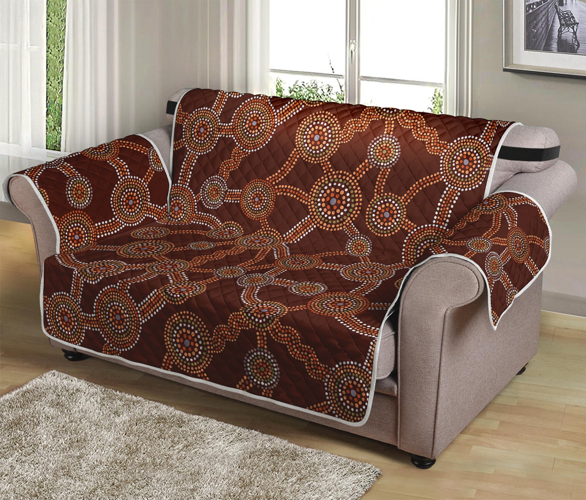 Aboriginal Indigenous Dot Pattern Print Loveseat Protector