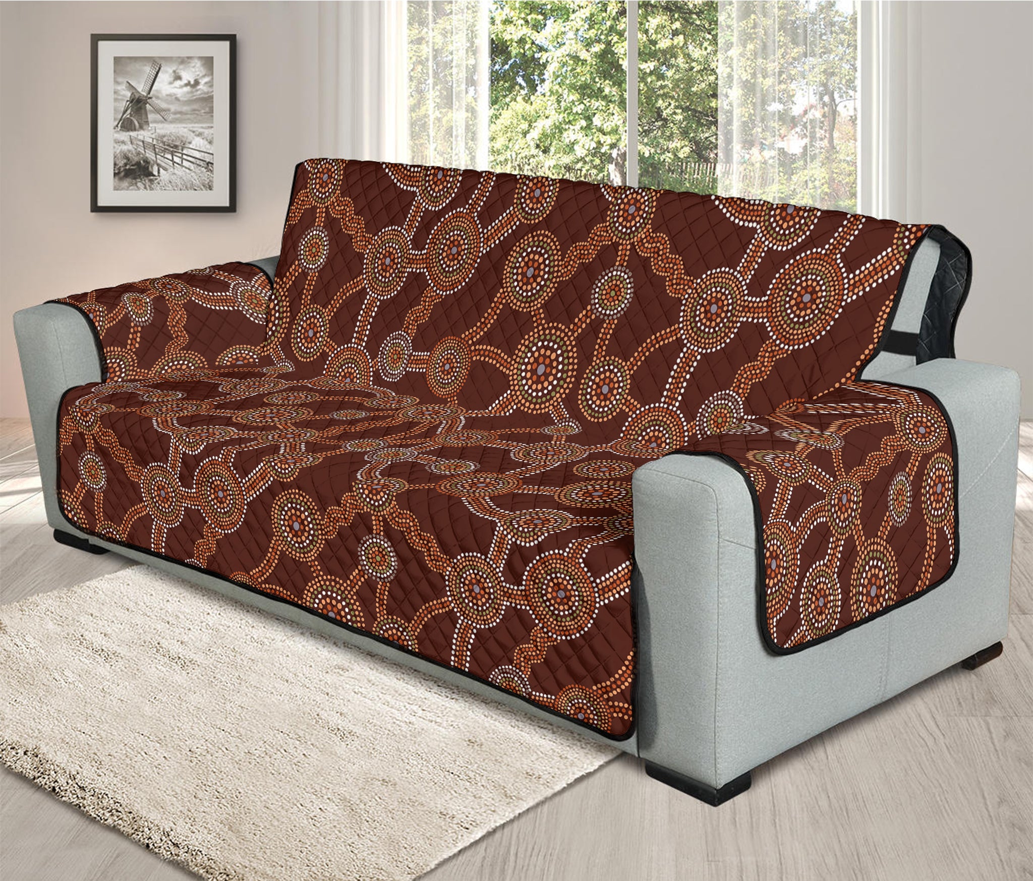 Aboriginal Indigenous Dot Pattern Print Oversized Sofa Protector