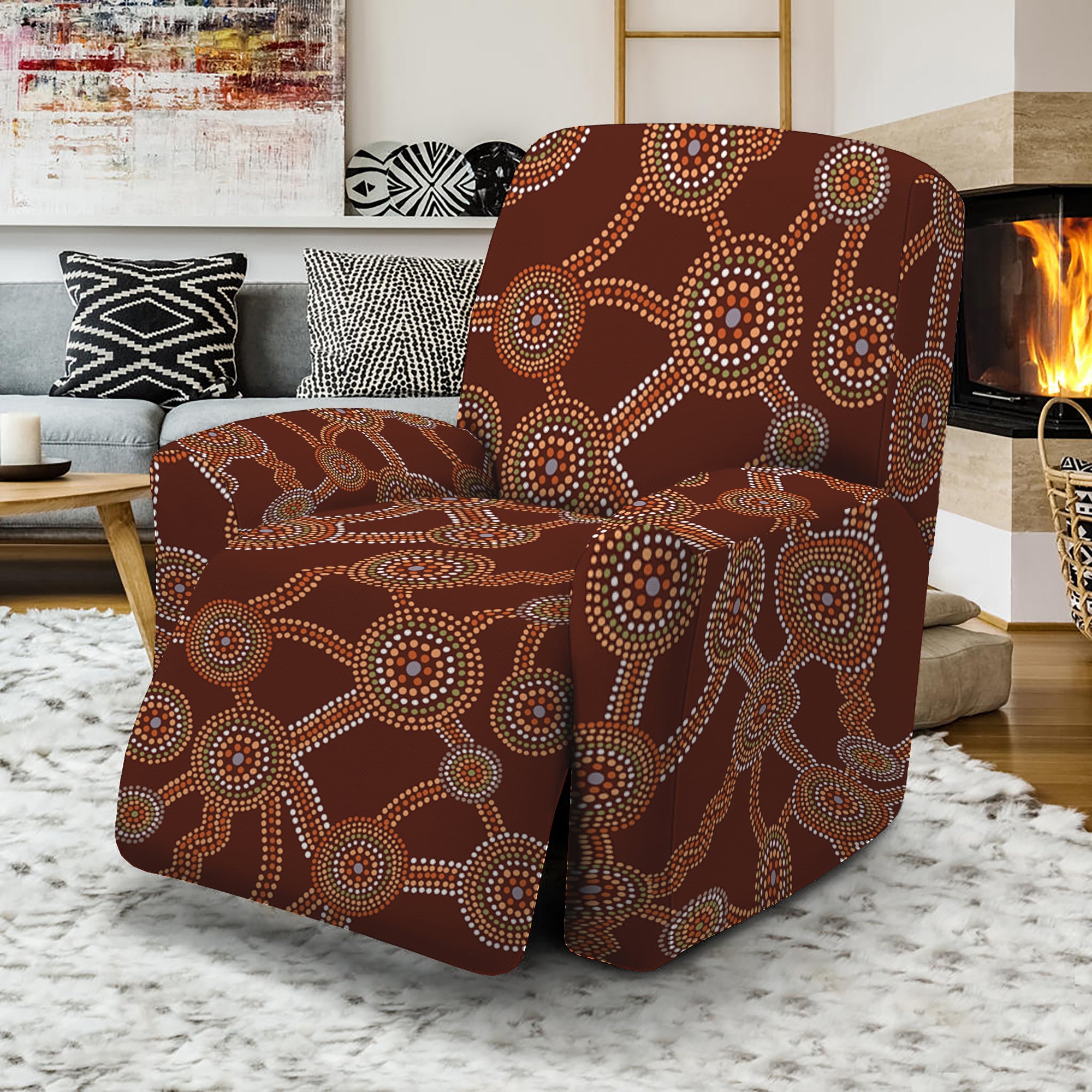 Aboriginal Indigenous Dot Pattern Print Recliner Slipcover