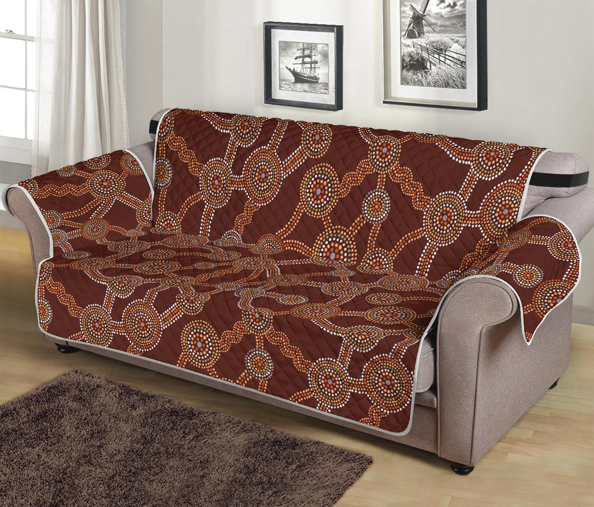 Aboriginal Indigenous Dot Pattern Print Sofa Protector