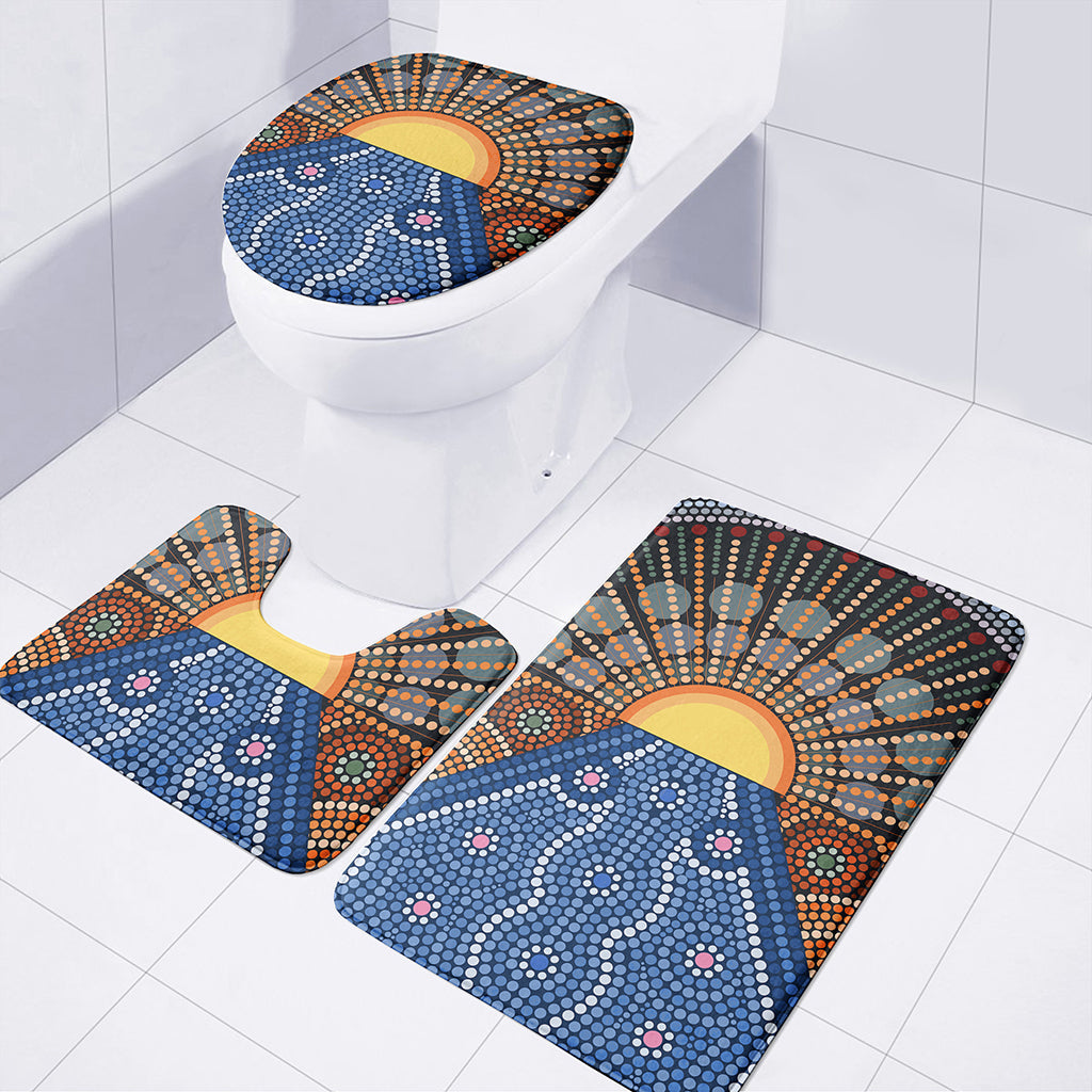 Aboriginal Indigenous Sunset Art Print 3 Piece Bath Mat Set