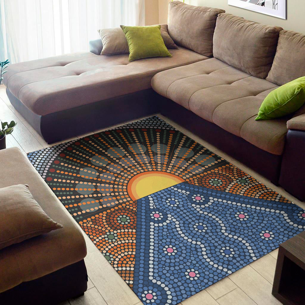 Aboriginal Indigenous Sunset Art Print Area Rug