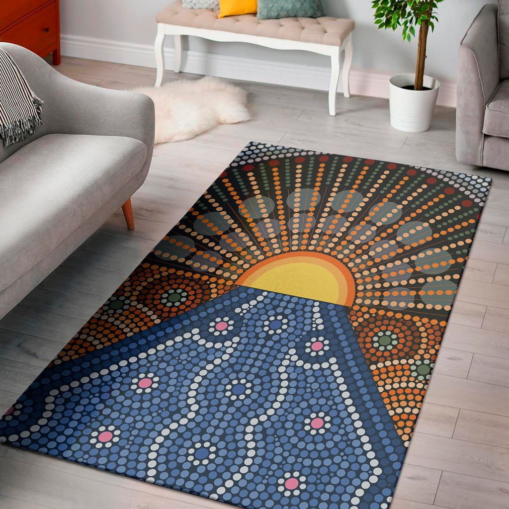 Aboriginal Indigenous Sunset Art Print Area Rug