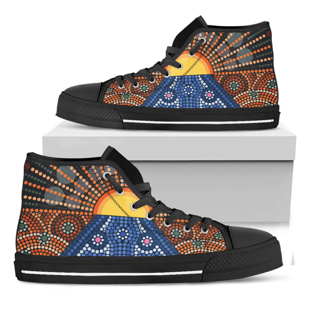 Aboriginal Indigenous Sunset Art Print Black High Top Shoes