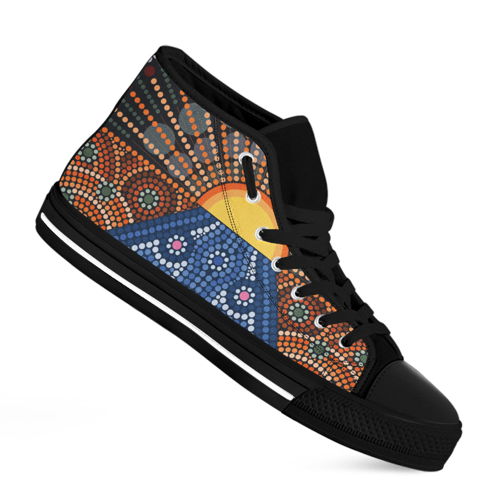 Aboriginal Indigenous Sunset Art Print Black High Top Shoes