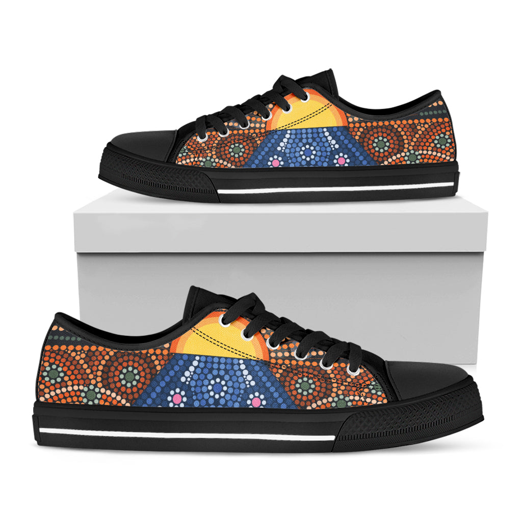 Aboriginal Indigenous Sunset Art Print Black Low Top Shoes