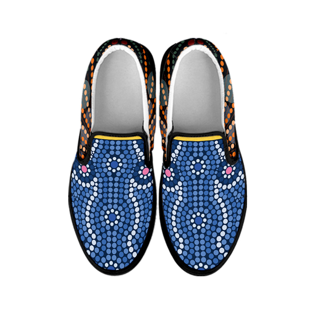 Aboriginal Indigenous Sunset Art Print Black Slip On Shoes