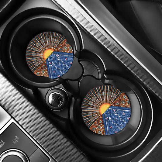 Aboriginal Indigenous Sunset Art Print Car Coasters
