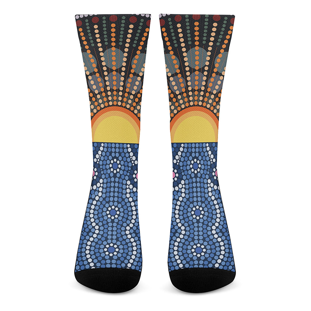 Aboriginal Indigenous Sunset Art Print Crew Socks