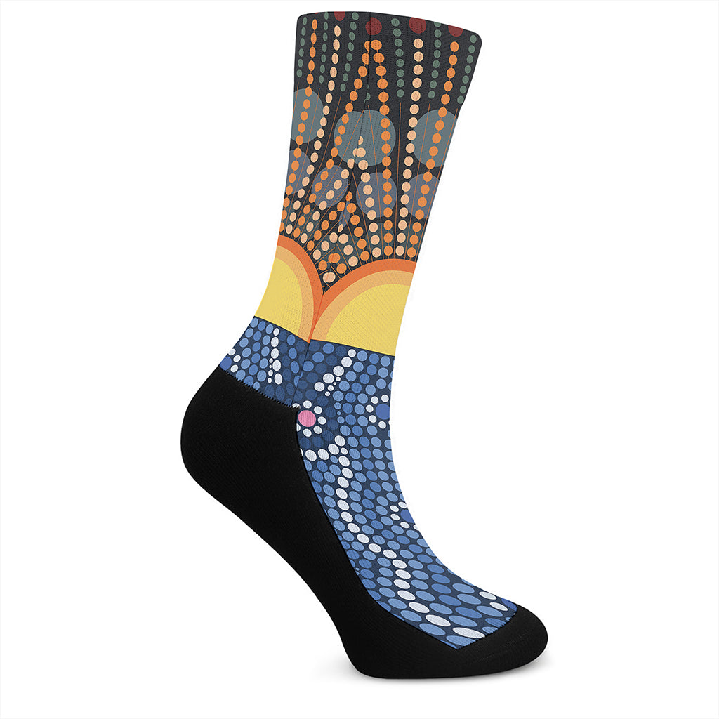 Aboriginal Indigenous Sunset Art Print Crew Socks