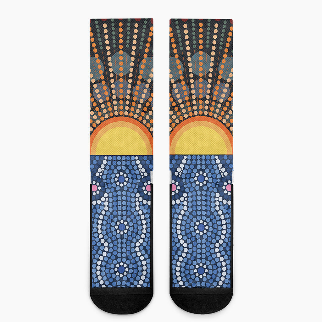 Aboriginal Indigenous Sunset Art Print Crew Socks